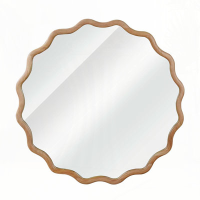 Wavy Round Solid Wood Frame Decorative Mirror,For Bedroom, Bathroom, Living Room, Entryway