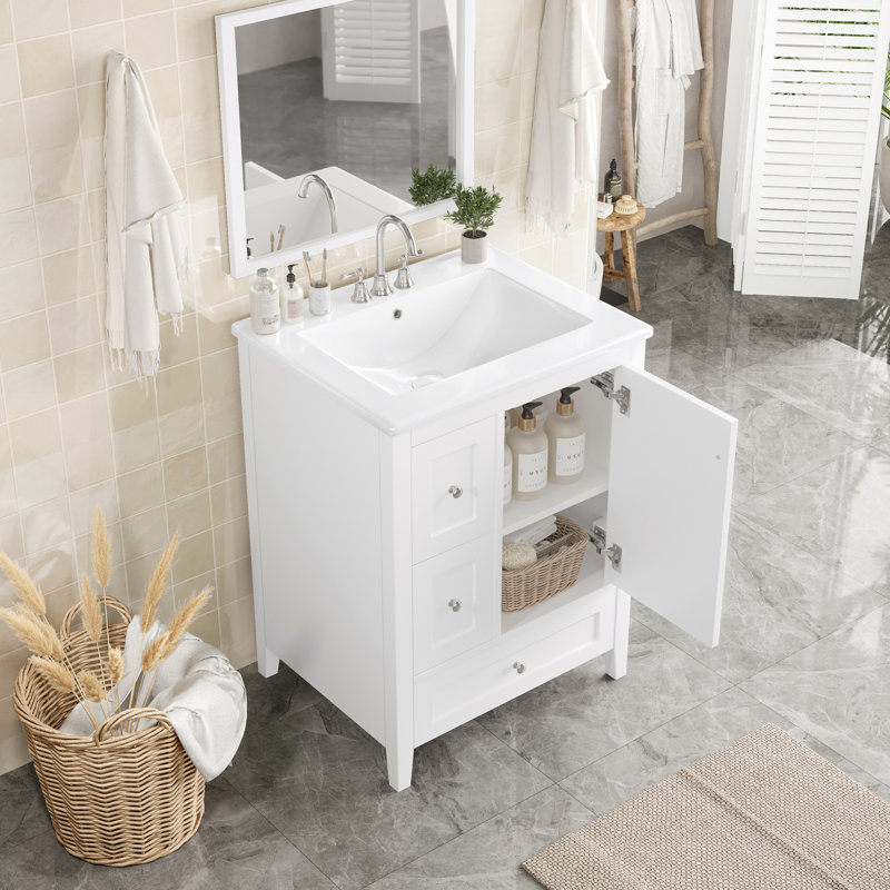 Meuble-lavabo de 24 pouces avec rangement - élégant et durable, tablette réglable et cloisons amovibles