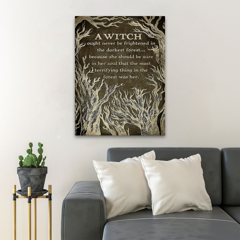 «Plants Of Witch» - Une sorcière ne devrait jamais être effrayée - 1 pièce, impression d'art graphique rectangulaire sur toile tendue
