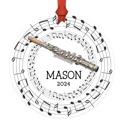 Custom Flute With Music Notes Ornament Metal Marching Band Holiday Keepsake