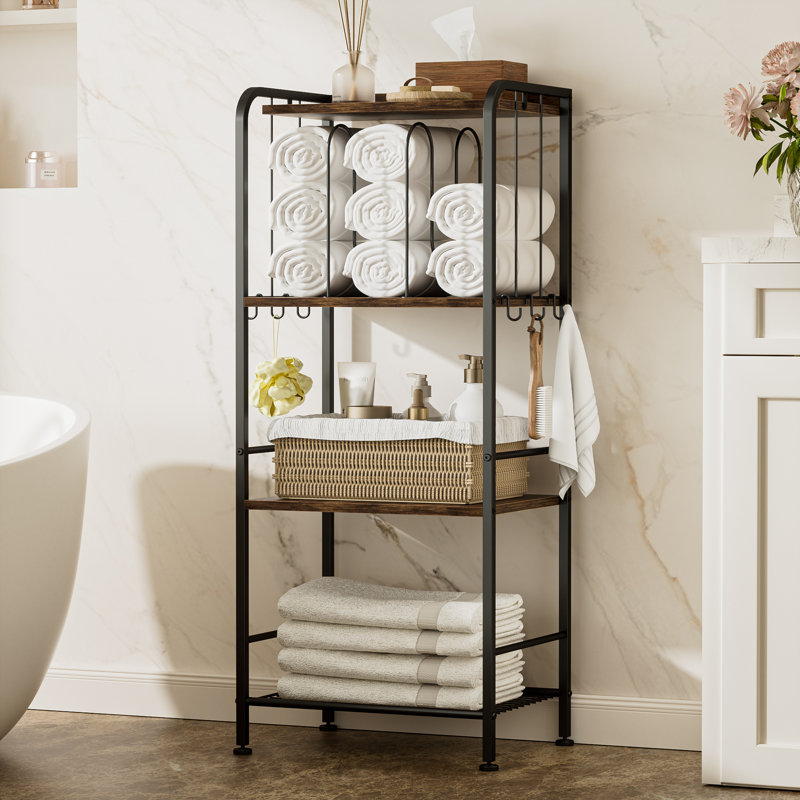 Bathroom Towel Rack Free Standing 3-Tier 4-Tier with U-shaped Dividers, 44" H x 17" W x 12" D, Rustic Brown/Black