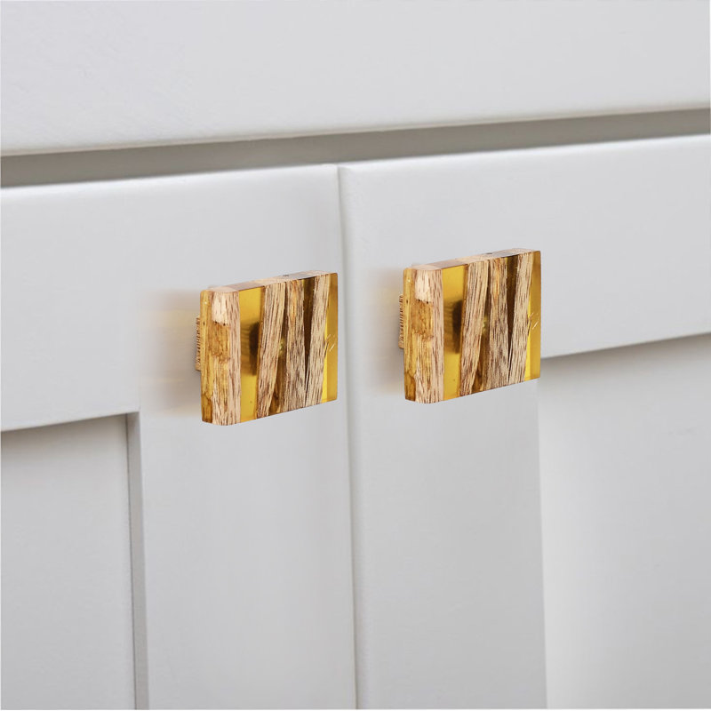 Polished Square Wood and Resin Cabinet Knob with Mounting Hardware