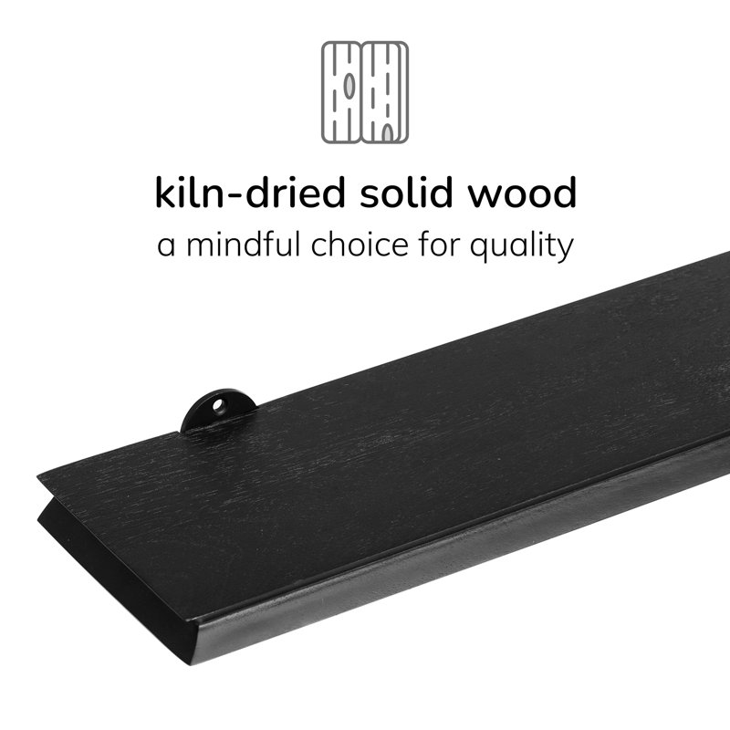 Rickea Solid Wood Wall Mounted Shelf, Black, 2.5 cm H x 61 cm W x 15.25 cm D
