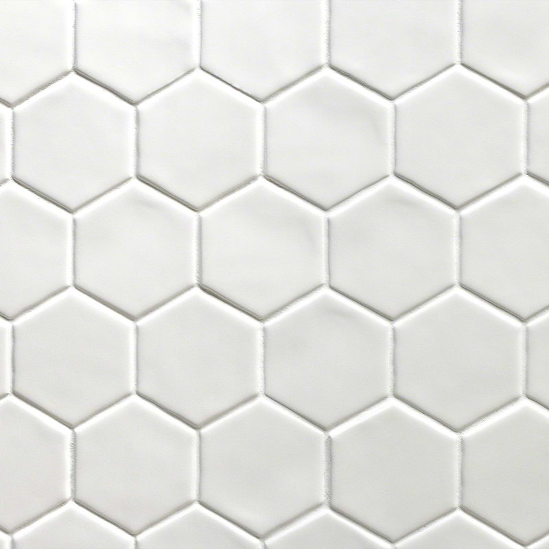 Meadowmere 3" Hexagon Matte Ceramic Tile, Cement White