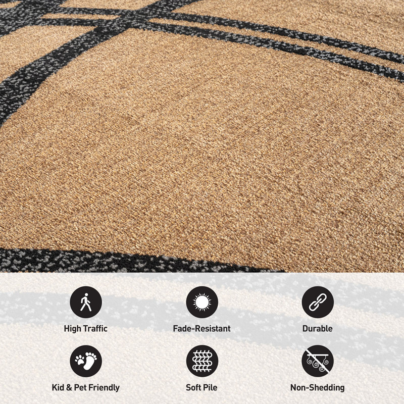 Arnaldur Geometric Black/Gray/White Area Rug, Runner 2' x 7'2", Jute