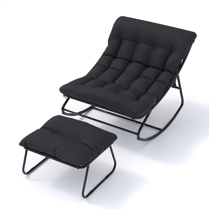 Chaise berçante surdimensionnée et repose-pieds surdimensionnés, Noir