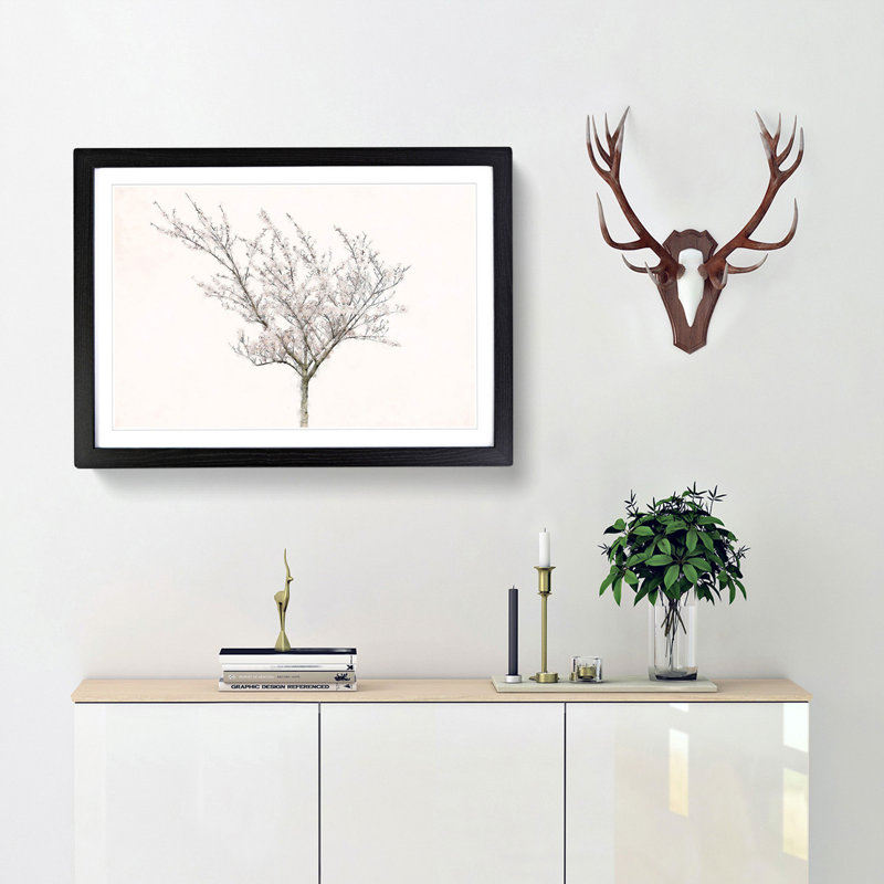 A Pink Cherry Blossom Tree - Picture Frame Painting Print, 45cm H x 63cm W x 2cm D, Black