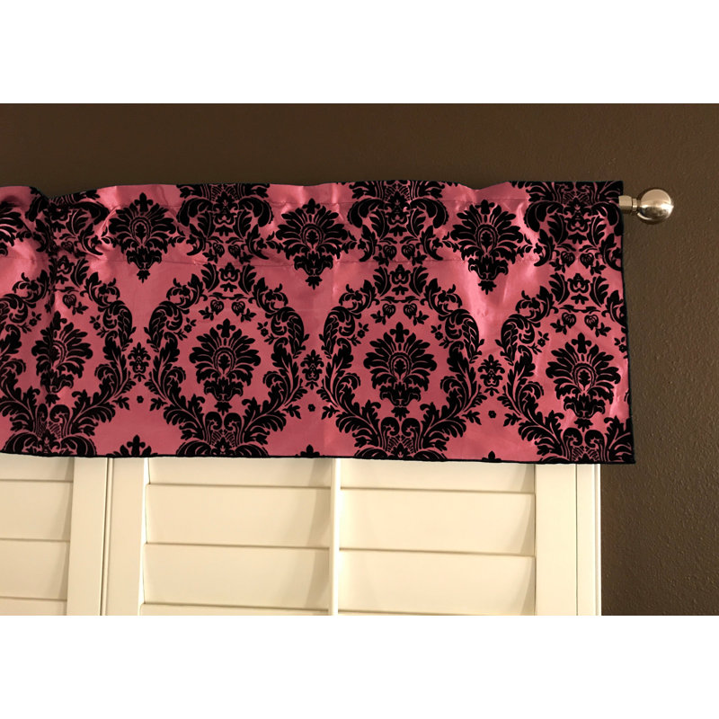 Cantonnière damassé sur mesure l 56 po, L 56 po x L 32 po, Noir / corail