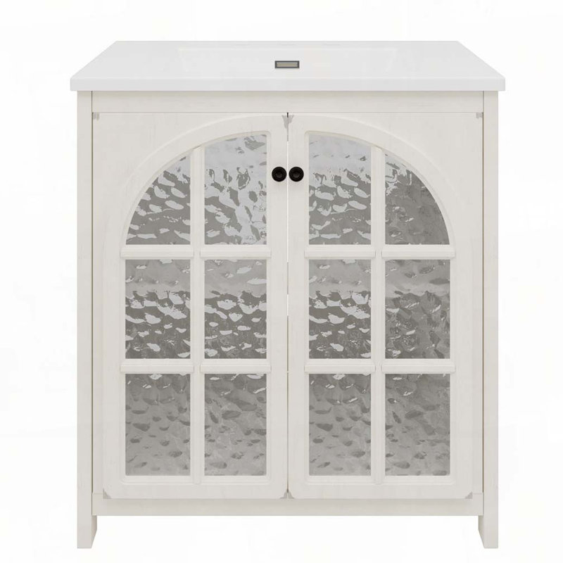 Meuble-lavabo de ferme 31 po avec lavabo en céramique, Blanc antique