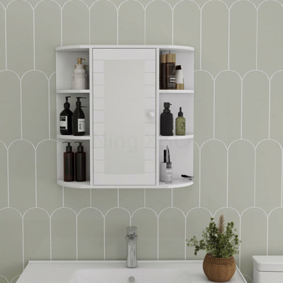 Armoire à pharmacie de salle de bain avec miroir, armoire de salle de bain murale avec porte miroir, 6 tablettes ouvertes, 3 tablettes réglables pour salle de bain