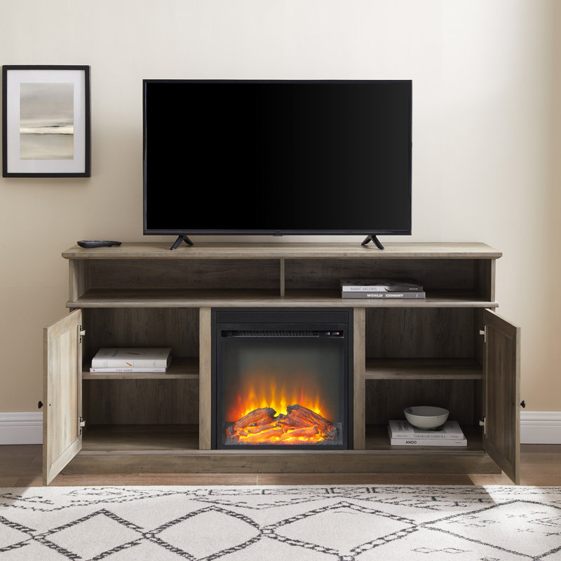 Concordia 60" Media Console with Electric Fireplace, Gray Wash