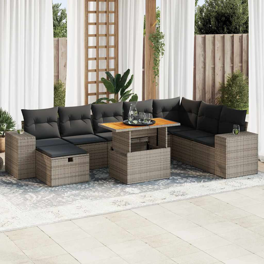 Vidaxl 9-Tlg. Garten-Sofagarnitur Mit Kissen Schwarz Poly Rattan