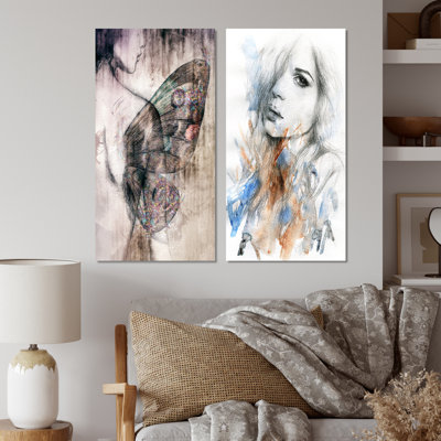 " Abstract Fashion Gray Woman Portrait " 2 - Pieces