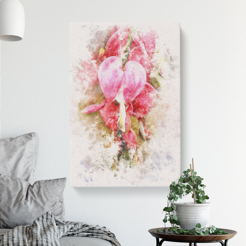 Pink Bleeding Heart Flowers - Wrapped Canvas Painting, 50cm H x 35cm W x 3cm D