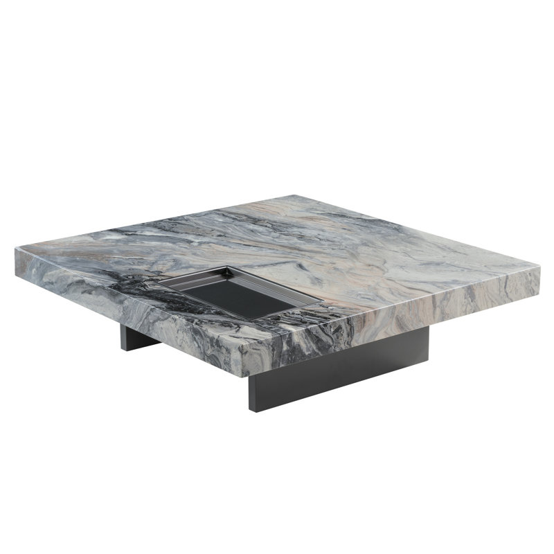 Élégante table basse en marbre avec plateau de rangement encastré