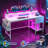 Computer Desk With Monitor Stand & Power Outlet & 2 Drawers & Side Pocket,gaming Desk With Led Lights-1408529349-1408529399