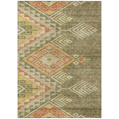 Tapis d'intérieur et d'extérieur lavable 5 pi x 8 pi vert et terre cuite Southwestern