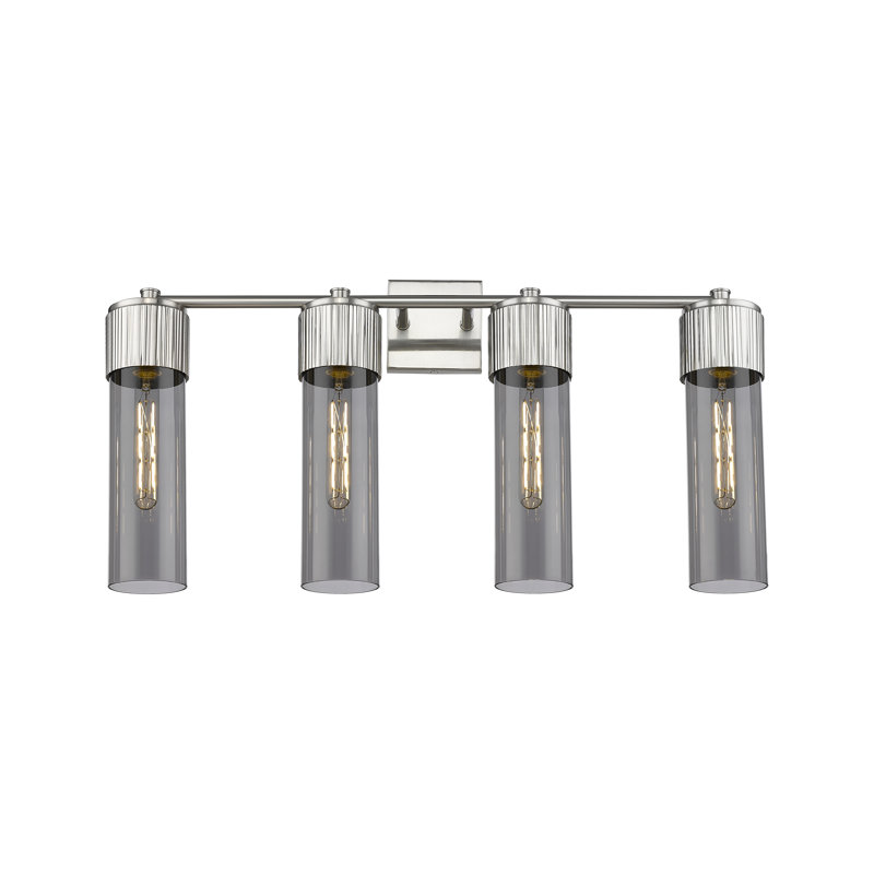 Luminaire de meuble-lavabo mural 4 po 12 po Bolivar - Finition nickel satiné - Abat-jour verre fumé clair, Fumée