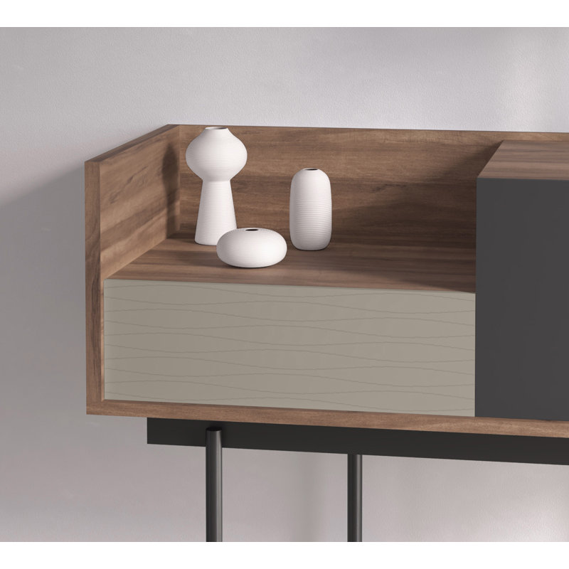 Gad 98cm Console Table, Graphite, Walnut/Taupe/Graphite, 84cm x 122cm x 41cm