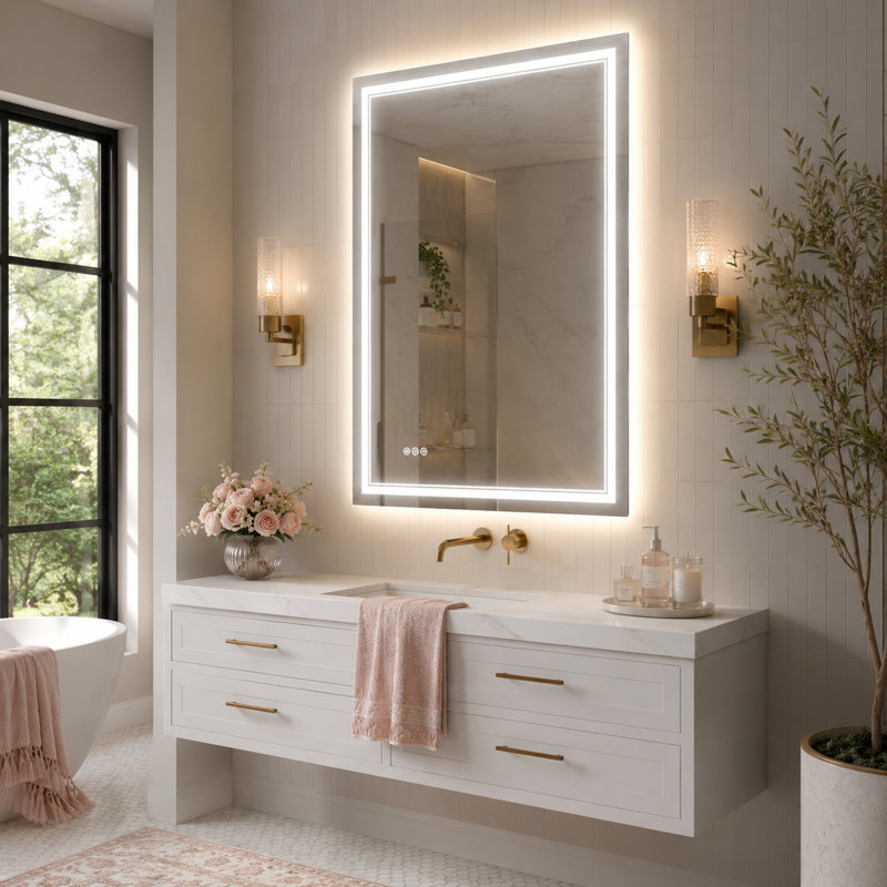 Miroir de salle de bain 48 po x 36 po à DEL, 36'' H x 48'' W