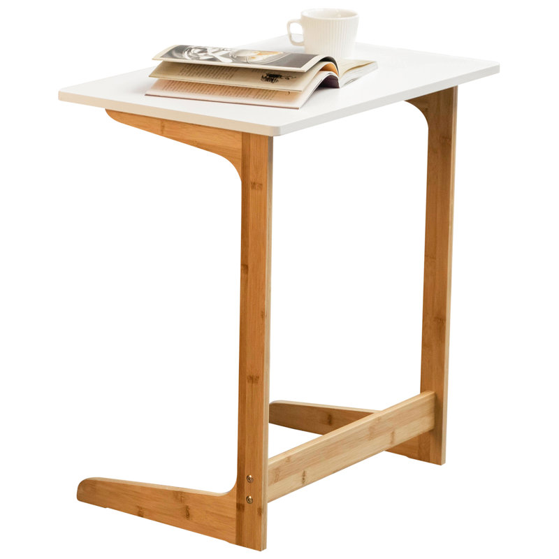 White Bamboo L-Shaped Sofa Tray Table
