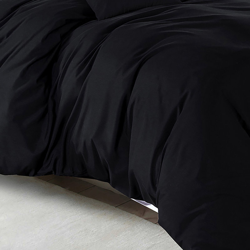 Marnisha Microfiber Solid Colour Duvet Cover Set with Pillowcases, Double Duvet Cover Set +2 Pieces Included, Black