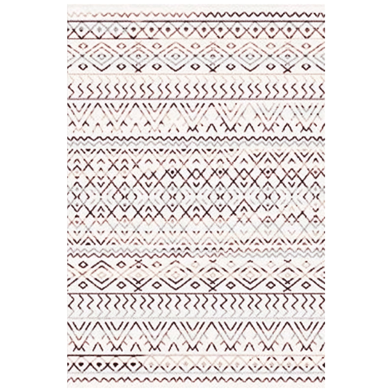 Chezare Boho Tribal Washable Indoor Bedroom Area Rug in Ivory and Brown for Living Room Décor, Rectangle 6' x 9'
