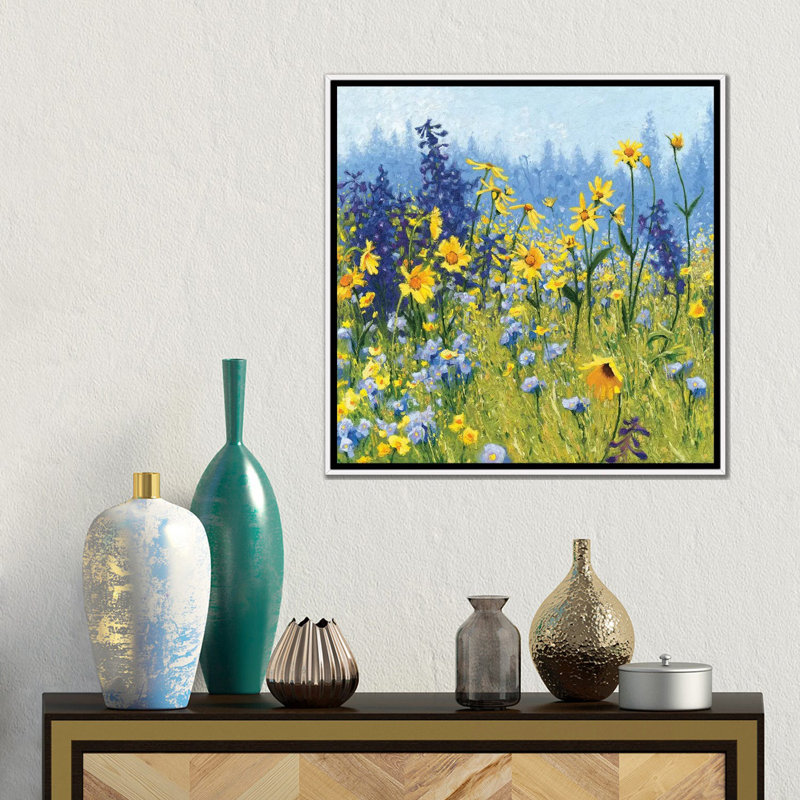 Joyful in July III Yellow and Blue Floral Canvas Art