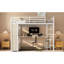 Lit mezzanine grand grain de bois blanc avec garde-robe, bureau et rangement, bureau à assemblage en douceur, espace de rangement pour votre espace de couchage
