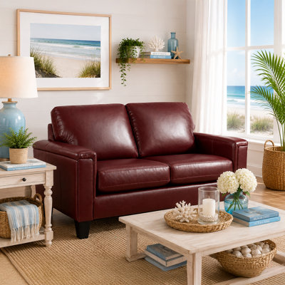 Deboer 63" Genuine Leather Square Arm Loveseat
