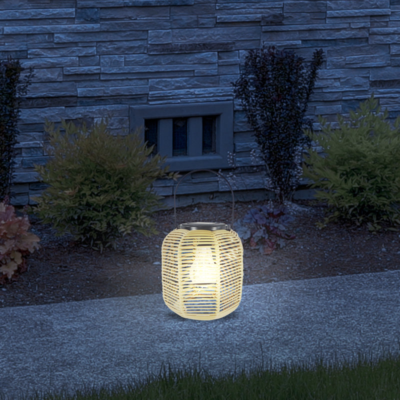 10"H Solar Plastic Lantern with LED Light for Garden, Patio & Deck, Yellow