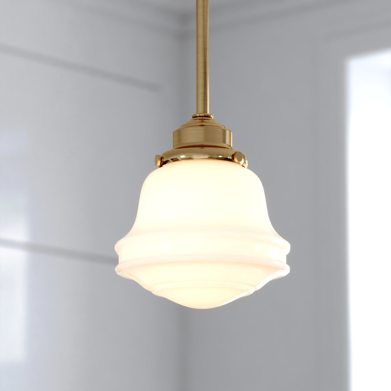 Margaree 1-Light Dimmable Schoolhouse Pendant , White Milk Glass, Natural Brass