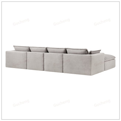 Canapé modulaire entièrement compressé, en forme de U avec repose-pieds, velours côtelé de luxe, largeur et profondeur supplémentaires, coussin moelleux semblable au nuage, aucun assemblage requis