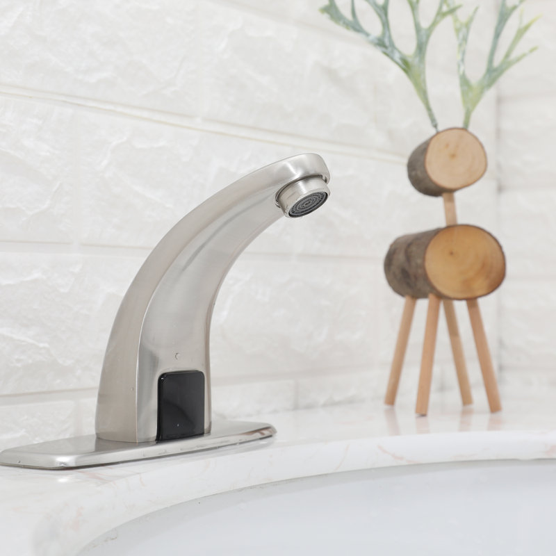 Automatic Sensor Touchless Low Arc Deck Mount Bathroom Sink Faucet With Deck Plate In Brushed Nickel