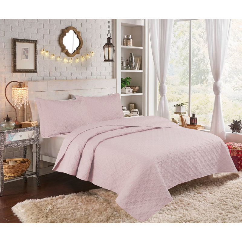 Ensemble de courtepointe réversible en microfibre Tessa, Rose, Courtepointe double / grand et 2 taies décoratives