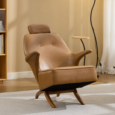 28.7'' W Genuine Leather Upholstered Lounge Chair