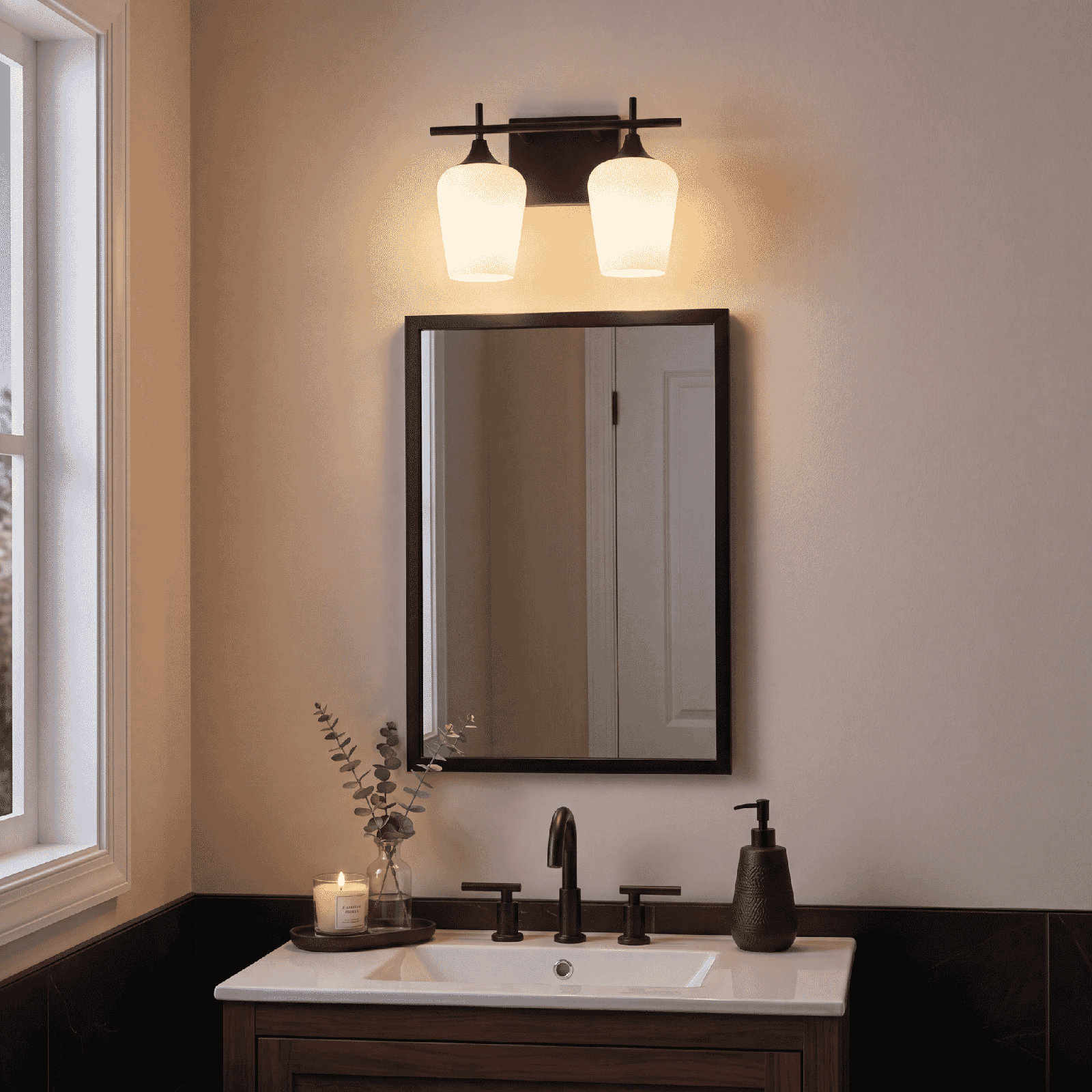 Breena Dimmable Vanity Light, White, Matte Black