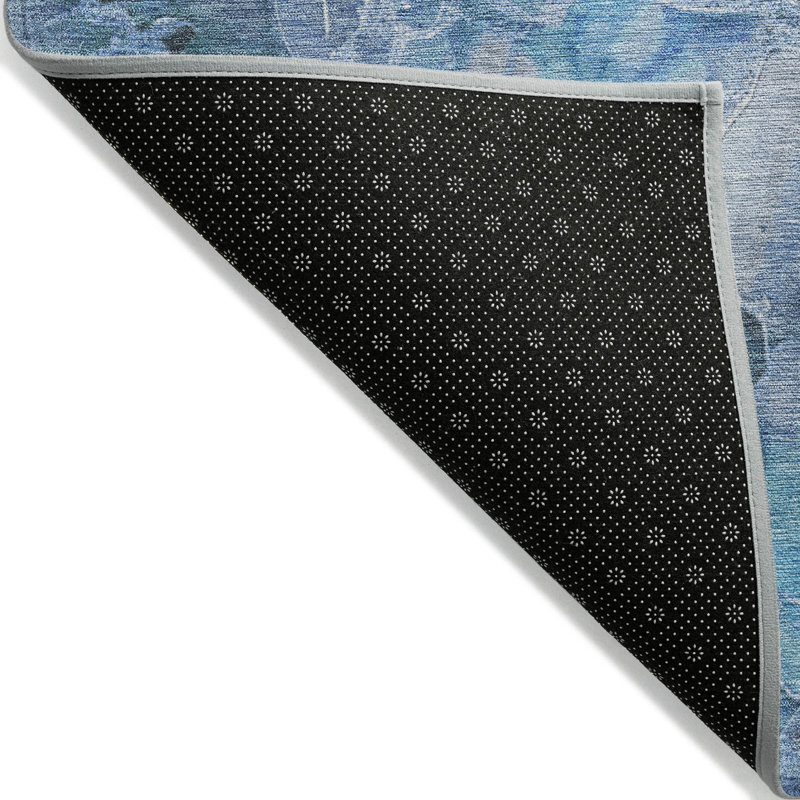 Tapis bleu intérieur / extérieur lavable à la machine Xhevrie, Rectangle 10 pi x 14 pi