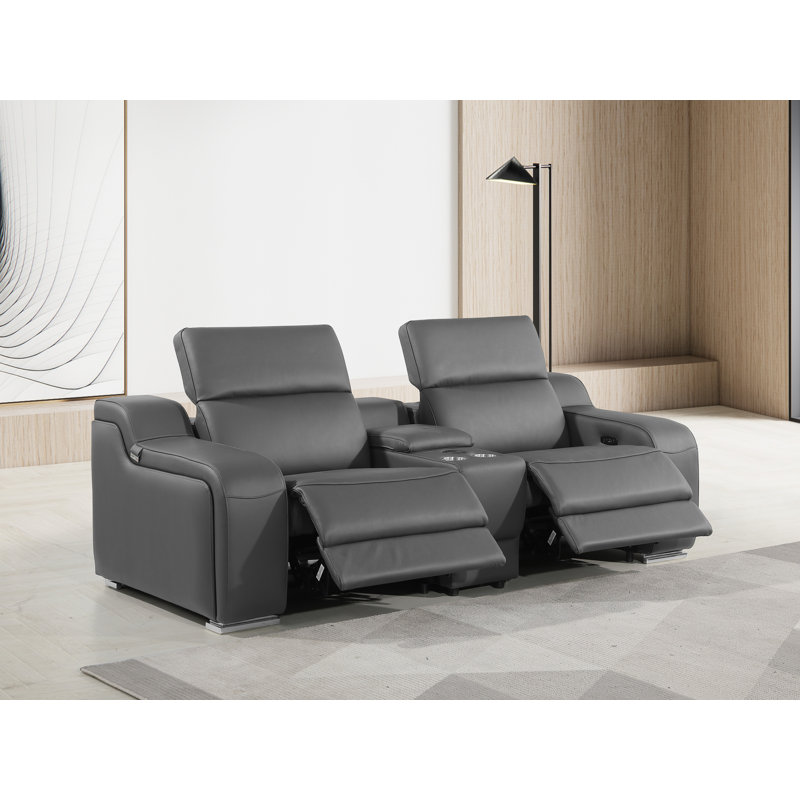 Causeuse inclinable électrique en cuir 3 pièces 3 pièces avec repose-tête électrique, Gris