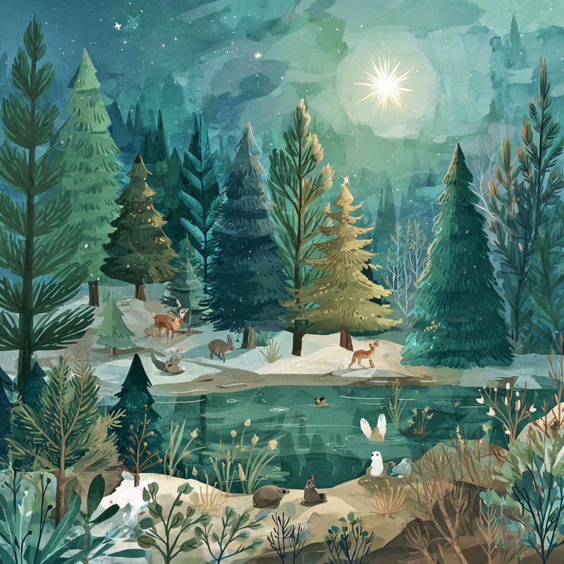 «Star Over Winter Pond», art mural sur toile tendue, H 40 po x l 40 po