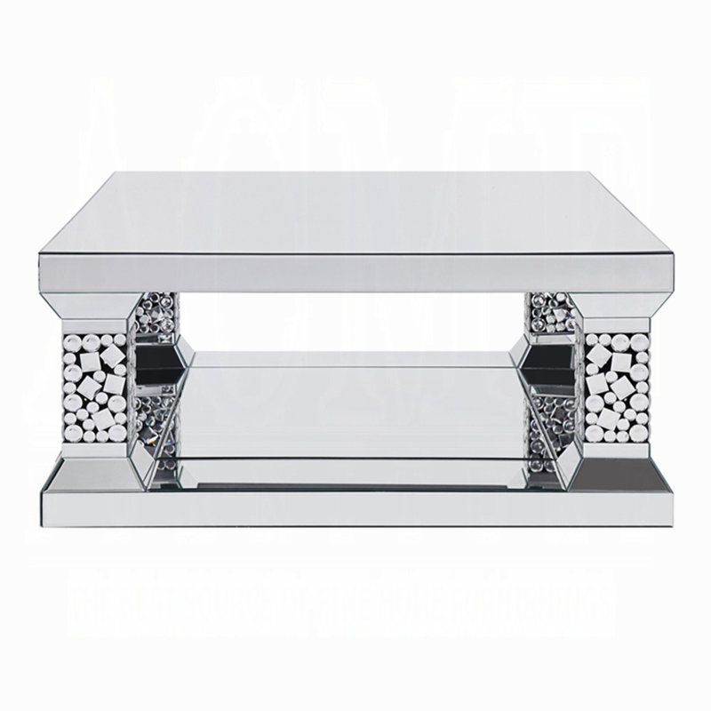 Mirrored Rectangular Coffee Table with Faux Gem Inlay