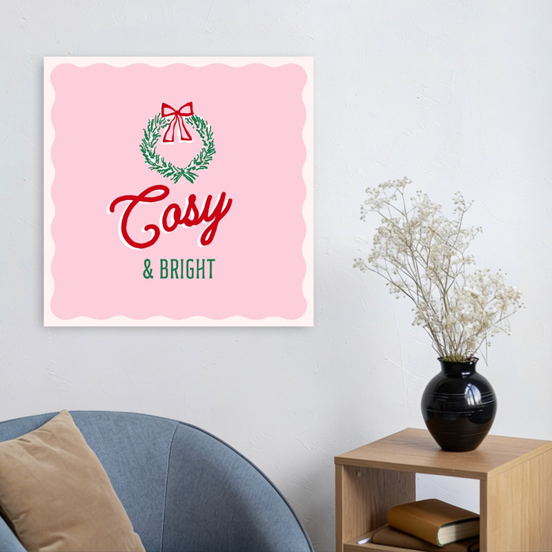 Cozy A Bright Wreath, art mural contemporain d'hiver, H 24 po x l 24 po