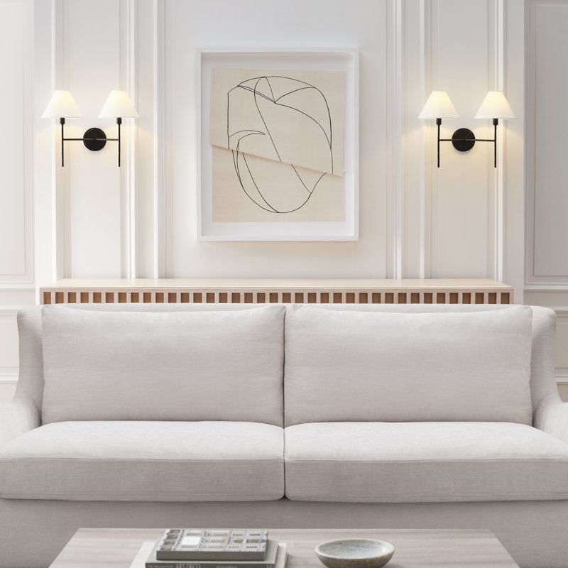 Chapman & Myers Ridgewood Bathroom Bedroom Wall Fixture With White Linen Shade, 14.25" H x 19" W x 9.375" D, Aged Iron