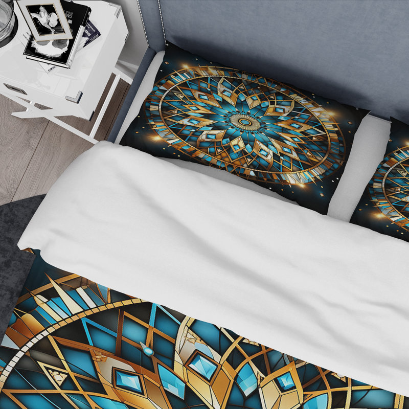 Ensemble de housse de couette bleu et or, Housse de couette pour très grand lit et 2 très 
