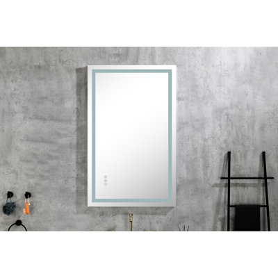 Miroir de salle de bain mural 28 po de largeur avec profondeur de 28 po avec éclairage avant et arrière, brouillard, mémoire, 3 variations de couleur, gradation continue, températures: chaud, naturel, rétroéclairage blanc, choix,