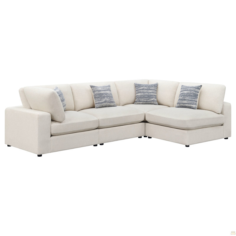 Canapé modulaire rembourré 4 pièces avec coussins réversibles Rhette Beige, Tissu beige