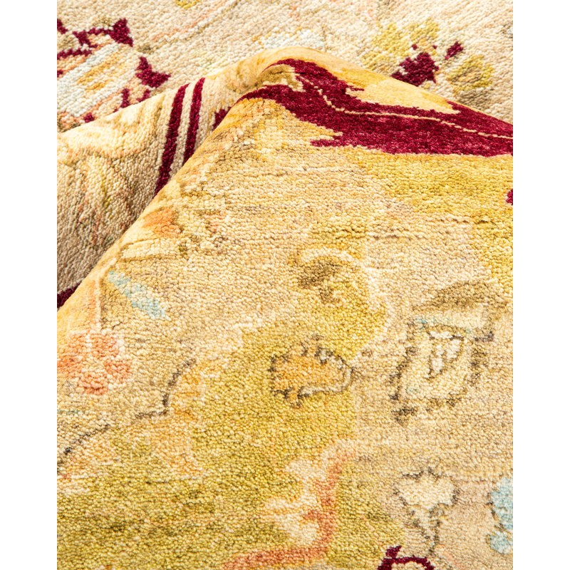 Tapis jaune / rouge traditionnel noué à la main de conception unique 8 pi 3 po x 10 pi 1 po Keenan