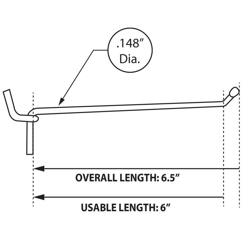 6" Metal Wire Hook: 0.148"Diameter, 50-Pack