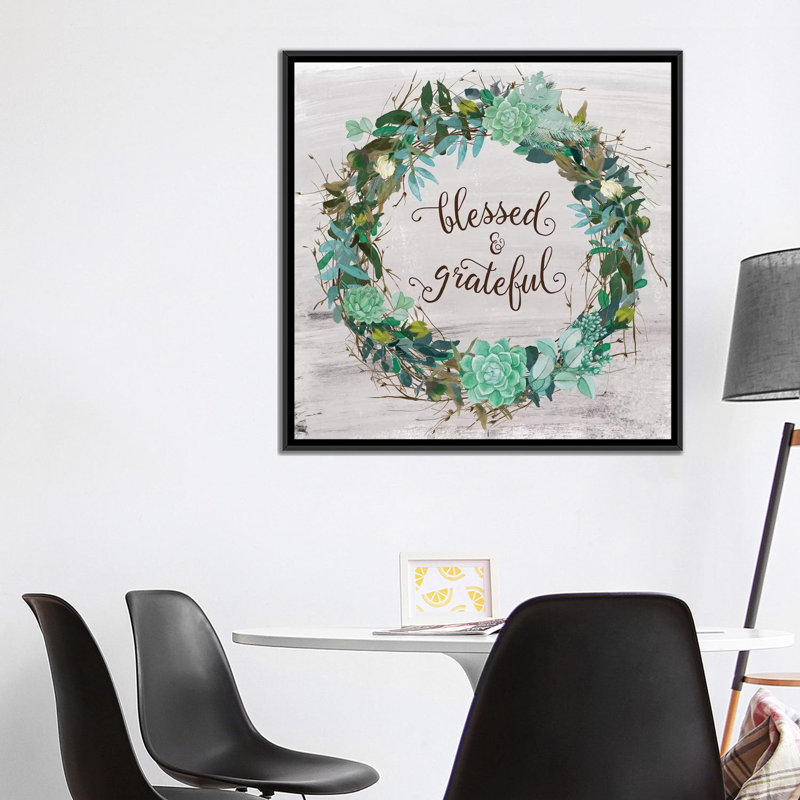 «Blessed & Grateful», impression sur toile, Toile avec cadre noir, Pas de tapis, H 37 po x l 37 po x P 1,5 po