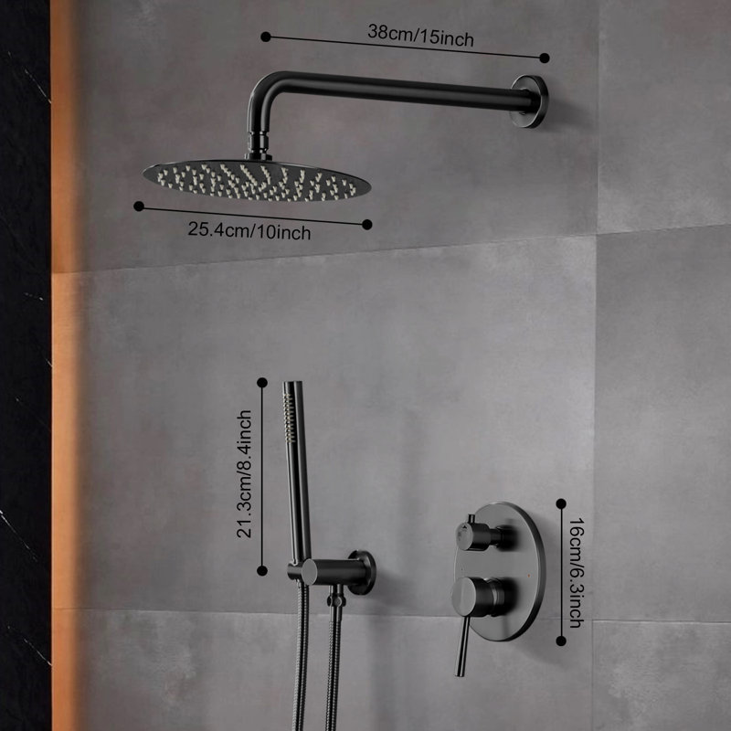 Rain Shower System,wall Mounted Shower Set For Bathroom With 10" Rain Shower Head Handheld Shower Set, Matte Black
